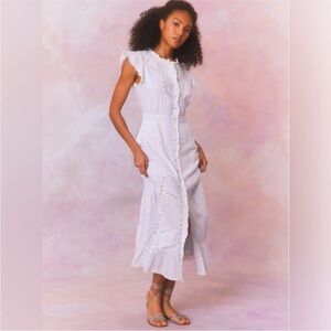 LoveShackFancy White Button-Down Maxi Dress